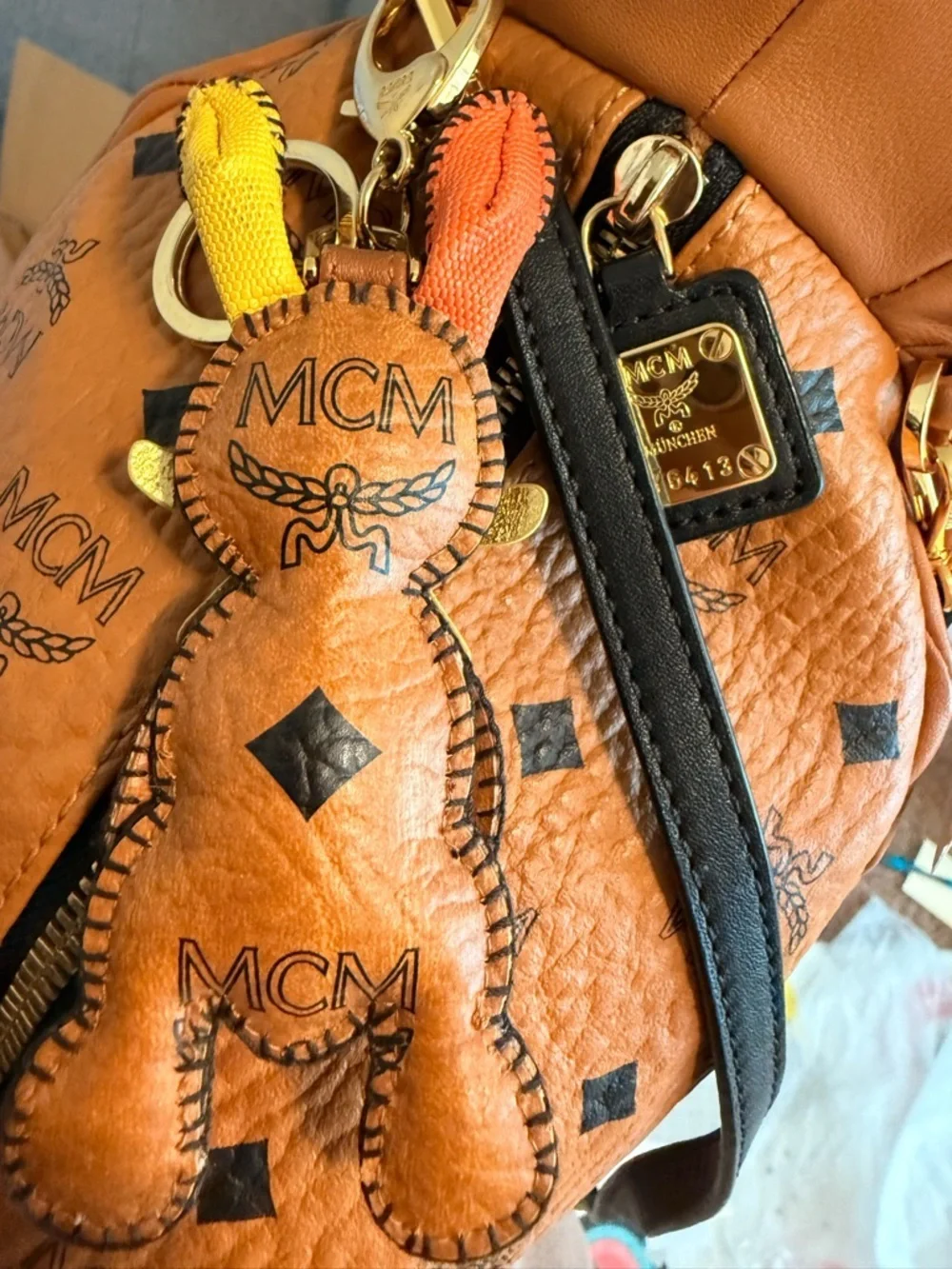 RARE Limited Edition MCM Visetos Rabbit Zoo Doll Cognac with Strap and Charm